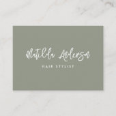 カーキ緑のモダンスクリプミニマルトQRコード 名刺 (正面)