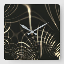 カーキ色と暗い背景の尖った曲線 スクエア壁時計