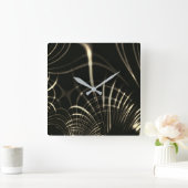 カーキ色と暗い背景の尖った曲線 スクエア壁時計 (ホーム)