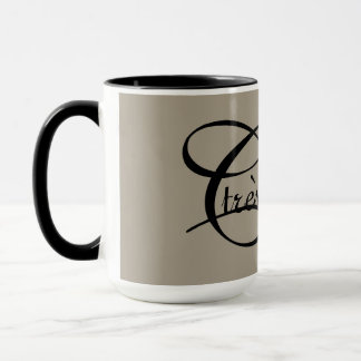 カーキ色のシックなMUG_ " tresシックな"の黒い文字 マグカップ