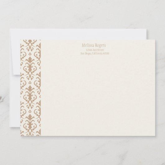 カーキ色のダマスク織のメッセージカード ノートカード (正面)