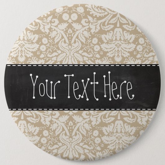 カーキ色のダマスク織; ヴィンテージの黒板の一見 缶バッジ (正面)