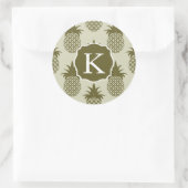 カーキ色のパイナップルパターン|はあなたのイニシャルを加えます ラウンドシール (バッグ)