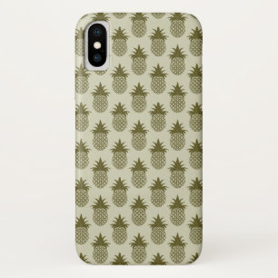 カーキ色のパイナップルパターン iPhone X ケース
