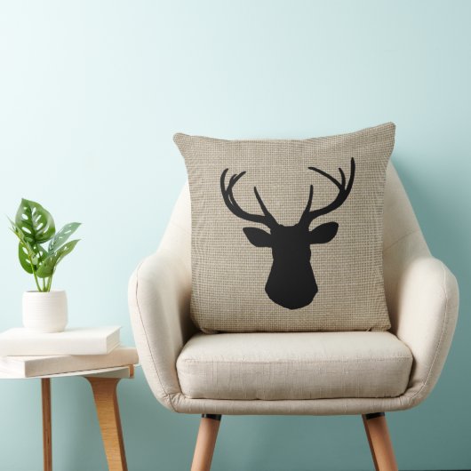 カーキ色のリネン一見のシカのシルエットの枕 クッション (椅子)