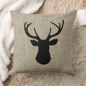 カーキ色のリネン一見のシカのシルエットの枕 クッション (ブランケット)