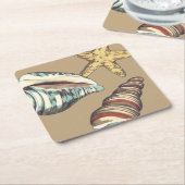 カーキ色の貝のトリオ スクエアペーパーコースター (アングル)