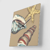 カーキ色の貝のトリオ スクエア壁時計 (傾斜)