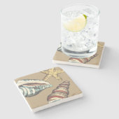 カーキ色の貝のトリオ ストーンコースター (横)