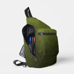 カーキ色グラデーション幾何学メッシュパターン スリングバッグ
