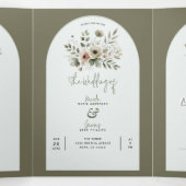 カーキ オリーブグリーン 水彩 フラワー ウェディング 三つ折り招待状 (内部中)