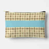 カーキ&クリームジンガム、ブルーストライプシネアクセサリーポーチ アクセサリーポーチ (正面)