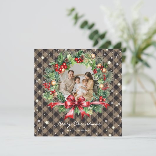 カーキ バッファロープレイド リース 星 写真 クリスマス (スタンド正面)