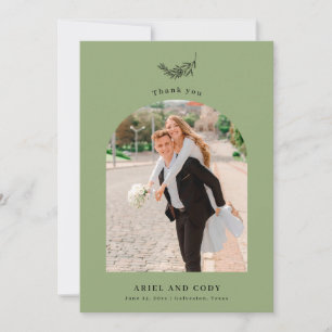 カーキ Boho Archの写結婚真サンキューカード サンキューカード