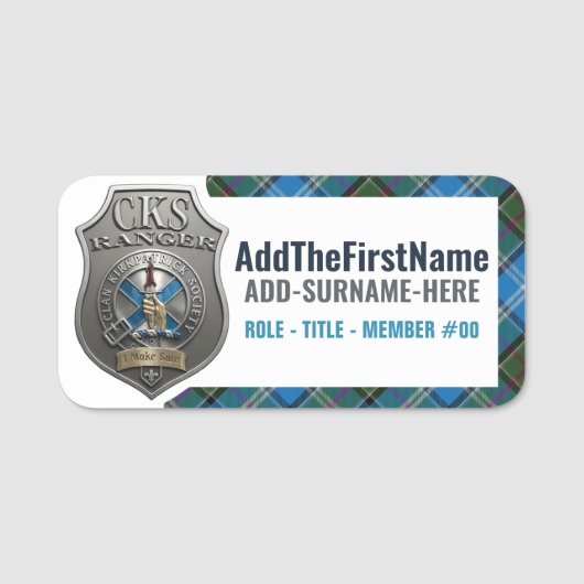 カークパトリック一族協会 -- レンジャー名札 #1 名札 (正面)