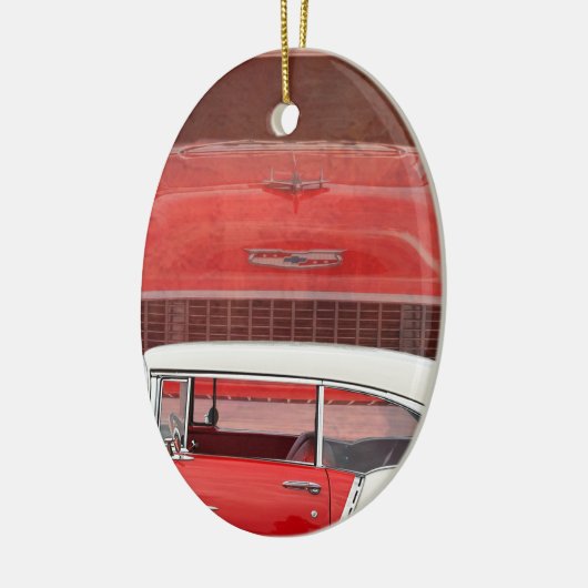 カークラシックズシェヴィベルエアダッジレッドホワイトヴィンテージ セラミックオーナメント (左)