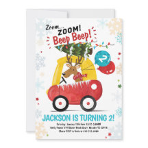 カークリスマス誕生日招待状ボーイズカー招待状