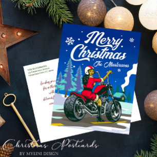 カーサイクリングのミセス・クロースおもしろい・クリスマスグリーティング シーズンポストカード