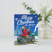 カーサイクリングのミセス・クロースおもしろい・クリスマスグリーティング シーズンポストカード (スタンド正面)