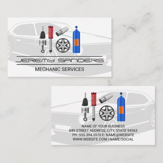 カーサービスとアフターマーケットパーツ | 整備士 名刺 (正面/裏面)