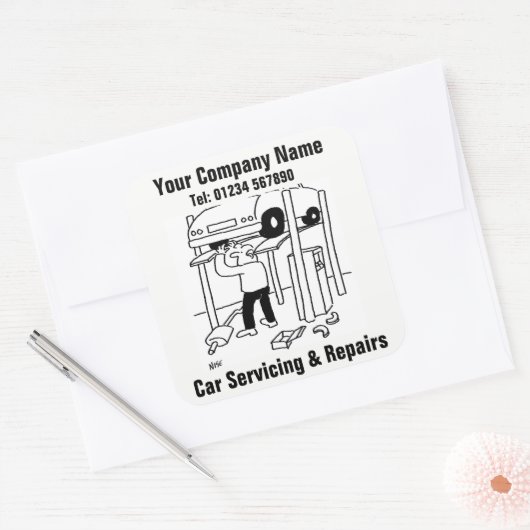 カーサービスと修理の漫画 スクエアシール (封筒)