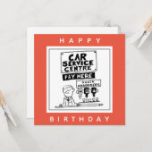 カーサービスセンターの整備士とショックアブソーバ。 カード (正面/裏面インサイチュ)