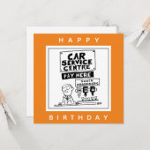 カーサービスセンターの整備士とショックアブソーバ。 カード (正面/裏面インサイチュ)