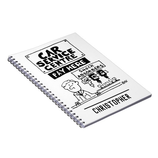 カーサービスセンターの整備士とショックアブソーバ ノートブック (右側)