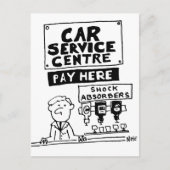 カーサービスセンターの整備士とショックアブソーバ ポストカード (正面)