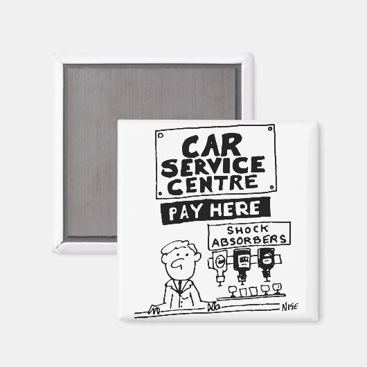 カーサービスセンターの整備士とショックアブソーバ マグネット (正面/裏面)