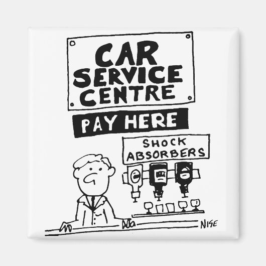 カーサービスセンターの整備士とショックアブソーバ マグネット (正面)