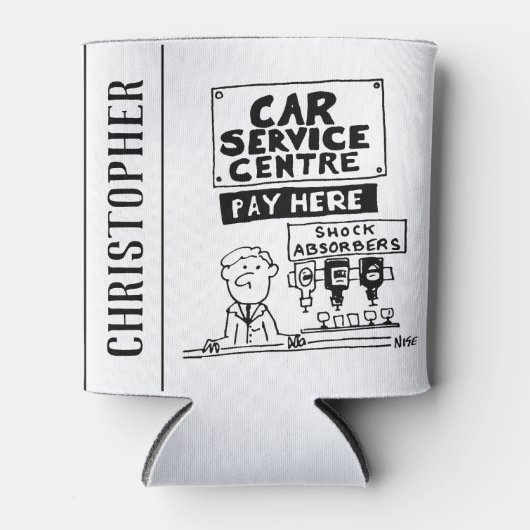 カーサービスセンターの整備士とショックアブソーバ 缶クーラー (正面)