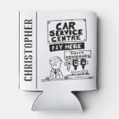 カーサービスセンターの整備士とショックアブソーバ 缶クーラー (裏面)