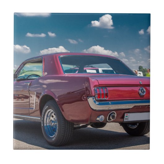 カースポーツマスタングレッドマッスルモーターギアメタル タイル (正面)