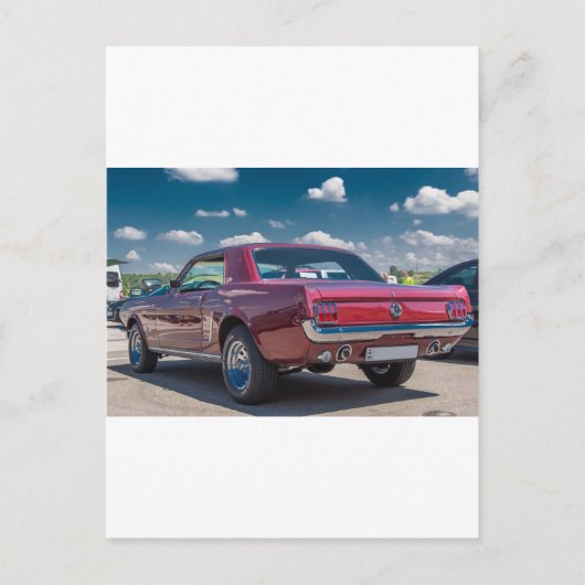 カースポーツマスタングレッドマッスルモーターギアメタル ポストカード (正面)