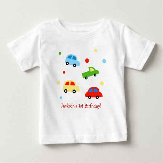 カーズトラックパーソナライズされた1st誕生日Tシャツ ベビーTシャツ (正面)