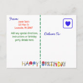 カーズレッドブルーグリーンボーイ誕生日招待状 インビテーションポストカード (裏面)