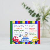 カーズレッドブルーグリーンボーイ誕生日招待状 インビテーションポストカード (スタンド正面)