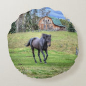 カータリングブラックパーチェロンウマ科の馬写真2 ラウンドクッション (裏面)