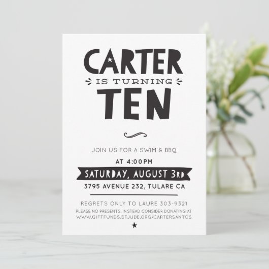 カーターのモダンカスタムデザイン誕生日パーティー 招待状 (スタンド正面)