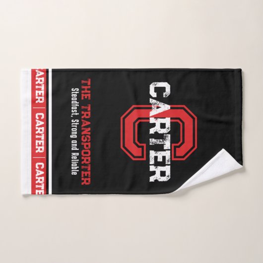 カーター名スポーツのモノグラム黒レッドを意味する バスタオルセット (ハンドタオル)