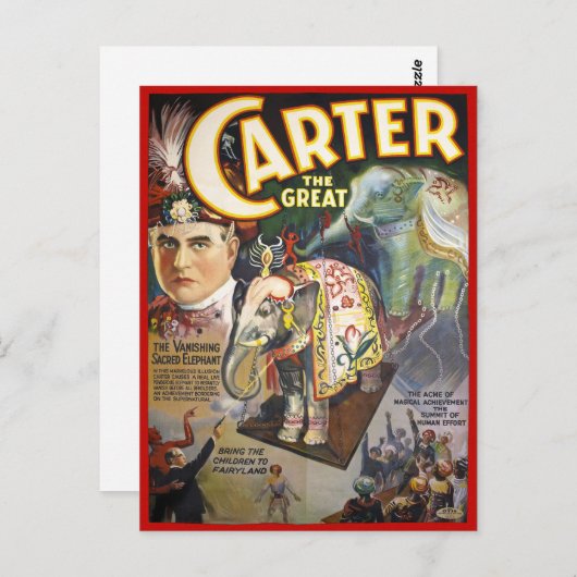 カーター・ザ・グレート復元ヴィンテージマジシャンポスター ポストカード (正面/裏面)