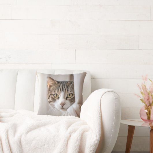 カーテンを掛けたタビー猫 クッション (ソファ)