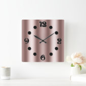 カーテン用ぼやけベージュブラウンストライプ縦型 スクエア壁時計 (ホーム)