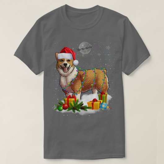 カーデおもしろいガンウェルシュコーギードッグクリスマスライトサ Tシャツ (デザイン正面)