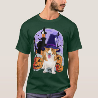 カーディガンおもしろいウェルシュドッグハロウィーンウィッチパンプキン Tシャツ