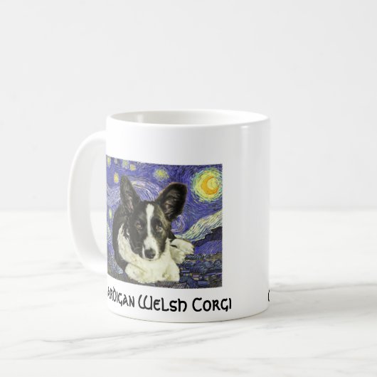 カーディガンのウェルシュコーギーのゴッホの星明かりの夜マグ コーヒーマグカップ (正面左)