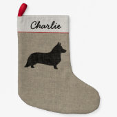 カーディガンのウェルシュコーギーのシルエットのCardiの休日 スモールクリスマスストッキング (正面)