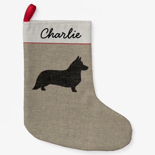 カーディガンのウェルシュコーギーのシルエットのCardiの休日 スモールクリスマスストッキング (正面)