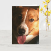 カーディガンのウェルシュコーギーの挨拶状 カード (黄色い花)